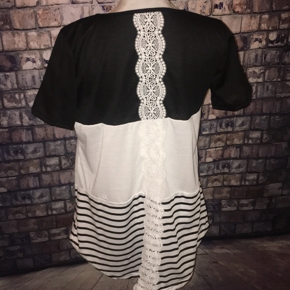 STRIPED & LACE BLACK & WHITE TUNIC TEE XL NWT - Picture 4 of 4